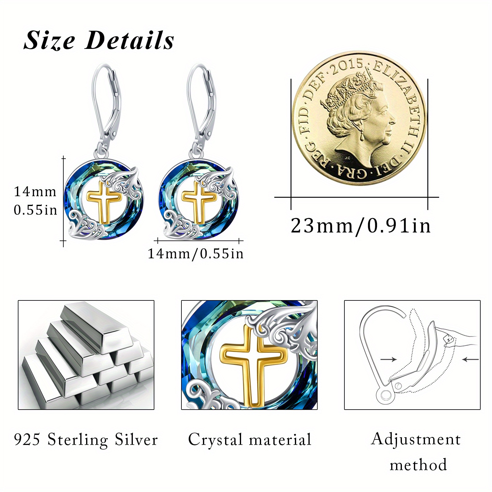 Women's 925 Sterling Silver Cross Faux Crystal Drop Earrings, Gift for Her
